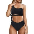 thumbnail image 1 of Women One Shoulder High Waisted Bikini Tie High Cut Two Piece Swimsuits,women's high waist sexy bikini swimsuit, 1 of 1
