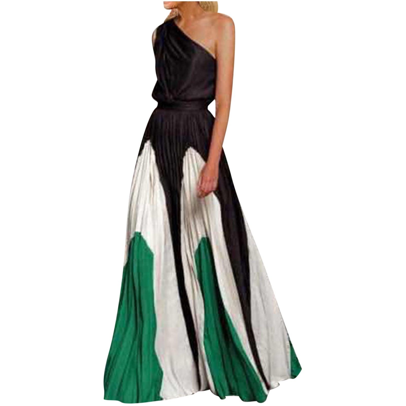 Elegant Maxi Dress with Flowy Pleats and Off-Shoulder Neckline