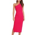 thumbnail image 1 of Women One Shoulder Ruched Cocktail Midi Dress Elegant Casual Party Bodycon Wedding Guest Dress Evening Prom Dresses Red M, 1 of 3
