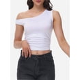 thumbnail image 1 of Women One Shoulder Ruched Crop Tank Tops Casual Off The Shoulder Twist Strap Summer Tanks Tops Going Out Crop Shirts, 1 of 6