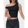 thumbnail image 1 of Women’s One-Shoulder Ruched Crop Top - Casual Off-Shoulder Twist Strap Summer Tank Top, Going Out Shirt, 1 of 6