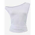 thumbnail image 1 of Women One Shoulder Ruched Crop Tank Tops Casual Off The Shoulder Twist Strap Summer Tanks Tops Going Out Crop Shirts, 1 of 5