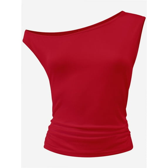 Women One Shoulder Ruched Crop Tank Tops Casual Off The Shoulder Twist Strap Summer Tanks Tops Going Out Crop Shirts