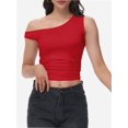 thumbnail image 1 of Women One Shoulder Ruched Crop Tank Tops Casual Off The Shoulder Twist Strap Summer Tanks Tops Going Out Crop Shirts, 1 of 6