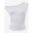 thumbnail image 1 of Women One Shoulder Ruched Crop Tank Tops Casual Off The Shoulder Twist Strap Summer Tanks Tops Going Out Crop Shirts, 1 of 5