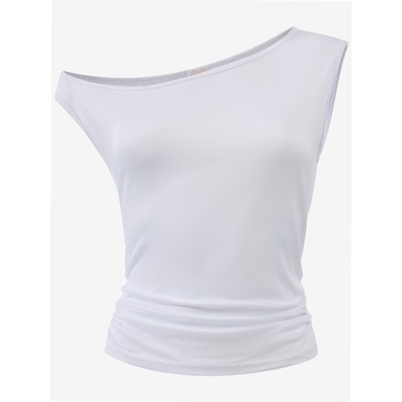 Women One Shoulder Ruched Crop Tank Tops Casual Off The Shoulder Twist Strap Summer Tanks Tops Going Out Crop Shirts
