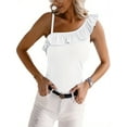thumbnail image 1 of Women One Shoulder Strap Square Neck Rib Knitted Ruffle Bodycon Camisoles, 1 of 4