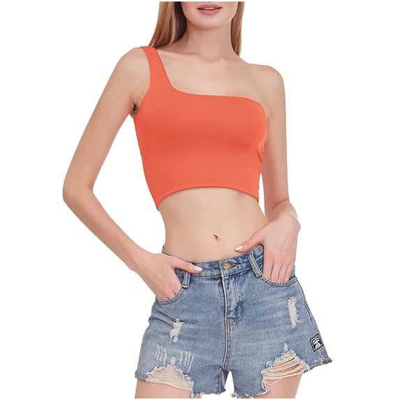 Women One Shoulder Tank Tops Sleeveless Crop Seamless Spaghetti Strap Tanks Fashion Casual Daily Camisole