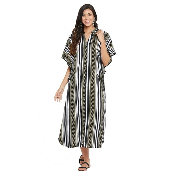 Women One Size Resort Wear Maxi Dress with Pocket Striped Pattern Ladies Long Dress Boho Kimono Caftan Loose Casual Evening Gown Online