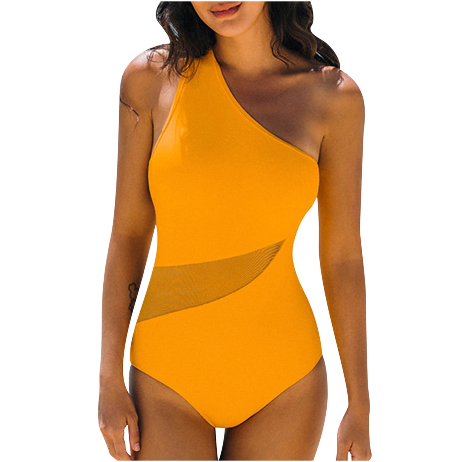 Women One piece Swimsuit Fashion Solid One Shoulder Wide Straps