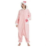 KONG XIANG Women Onesies Hello Kitty Pajamas For Halloween Cosplay Costume Fleece Christmas One-Piece Kigurumi Full Body Pijama Sleepwear