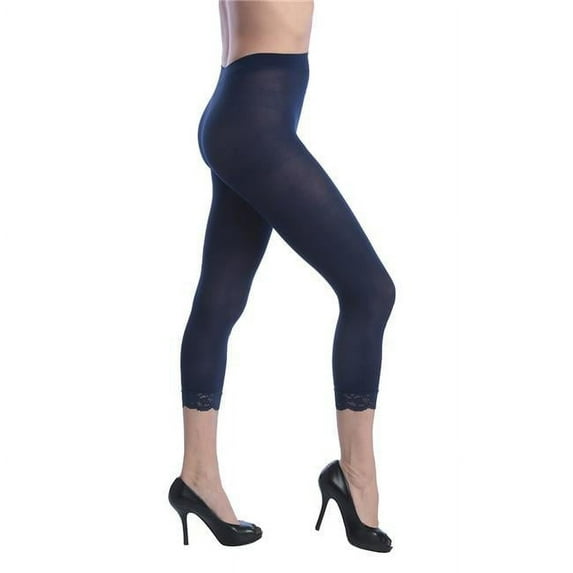 Women Opaque Footless Capri Lace Tights, Navy - One Size - Case of 120