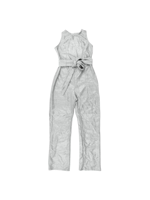 Women Open Back Sleeveless Wide Leg Long Pant Jumpsuits Sparkly Sequins Color Belted Romper Playsuit Clubwear