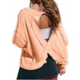thumbnail image 1 of Women Open Back Workout Shirt Long Sleeve See Through Round Neck Backless Athletic Tee Tops with Thumb Hole, 1 of 7