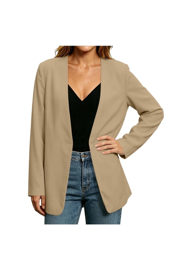 Women Open Front Blazer Jacket Long Sleeve Solid Color Casual Simple Suit Coat, Lightweight Cardigan Outerwear Tops for Spring Autumn Daily Wear S-3XL Yellow
