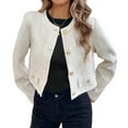 thumbnail image 1 of Women Open Front Button Down Long Sleeve Texture Knit Cardigan Sweaters with Pockets White L, 1 of 9