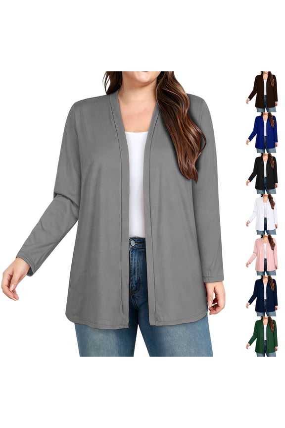 Women Open Front Cardigan Long Sleeve Lightweight Drape Tops Fall Casual Loose Soft Elegant Going Out Duster Coat