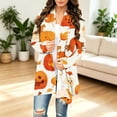 thumbnail image 1 of Women Open Front Cardigan Long Sleeve Pumpkin Ghost Maple Leaf Print Casual Lightweight Fall Outerwear, 1 of 7