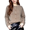 thumbnail image 1 of Women Open Front Cardigan Sweaters Long Sleeve Button Down Jacket Fall Clothes Winter Coats Khaki L, 1 of 7