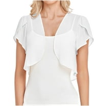 Women Open Front Cardigans Casual Short Sleeve Cropped Chiffon Shrug Cover Ups Outwear Fall