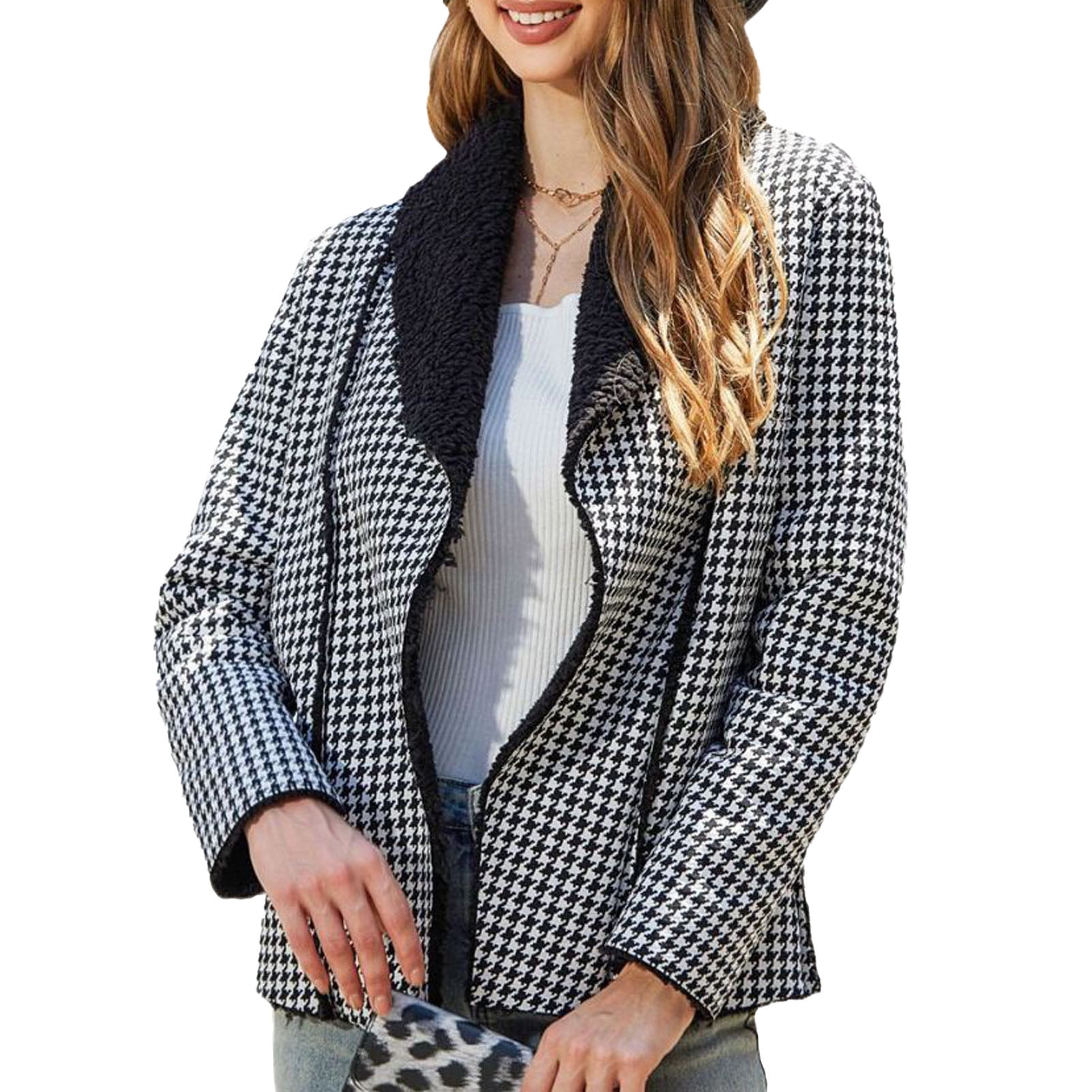 ジャケット・アウター ProustWool-Blend Melton Coat-houndstooth Mens Wool Blend Blazer Jacket Houndstooth Suit Blazer Notch