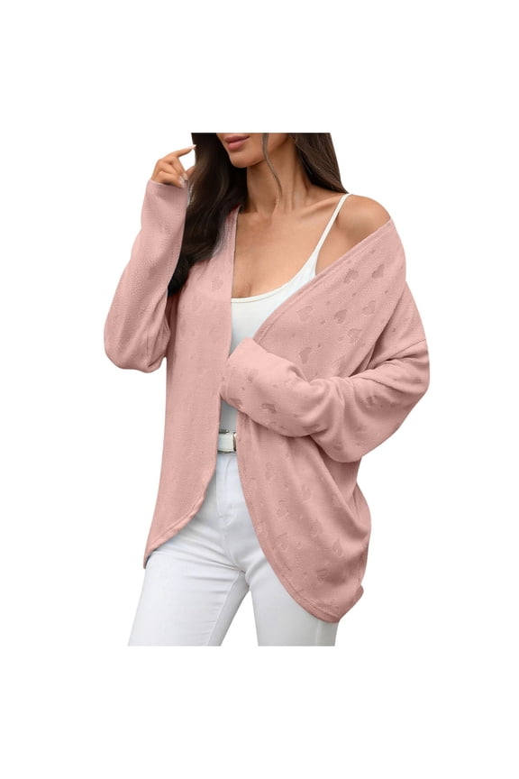 Women Open Front Drape Cardigan Long Sleeve Lightweight Duster High Low Hem Maxi Length Cute Heart Print Top