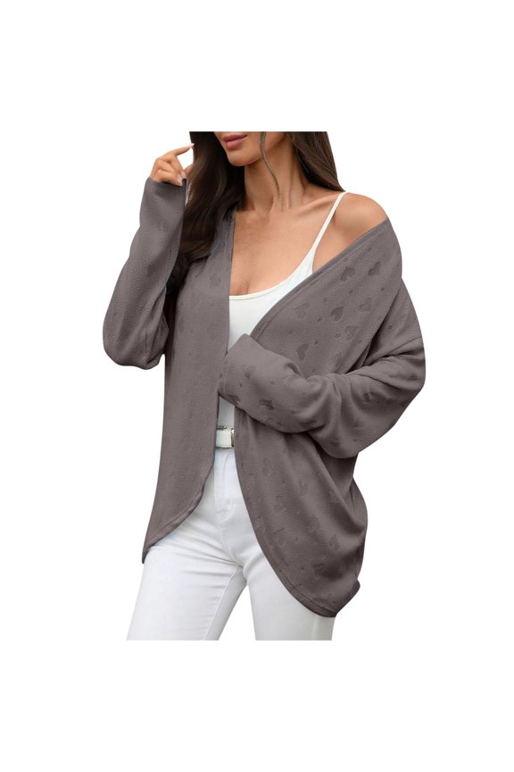 Women Open Front Drape Cardigan Long Sleeve Lightweight Duster High Low Hem Maxi Length Cute Heart Print Top