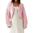 thumbnail image 1 of Women Open Front Knit Crop Cardigan Drop Shoulder Long Sleeve Solid Loose Fit Knitted Crop Cardigan Shrug Pink S, 1 of 9