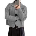 thumbnail image 1 of Women Open Front Knit Sweater Long Sleeve Cardigan Sweater Casual Loose Button Lapel Cardigan Coat Gray XL, 1 of 8