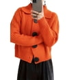 thumbnail image 1 of Women Open Front Knit Sweater Long Sleeve Cardigan Sweater Casual Loose Button Lapel Cardigan Coat Orange-Red XXL, 1 of 8