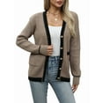 thumbnail image 1 of Women Open Front Long Sleeve Button Down Knit Jackets with Pockets Fall Winter Outfits Camel Color S, 1 of 9