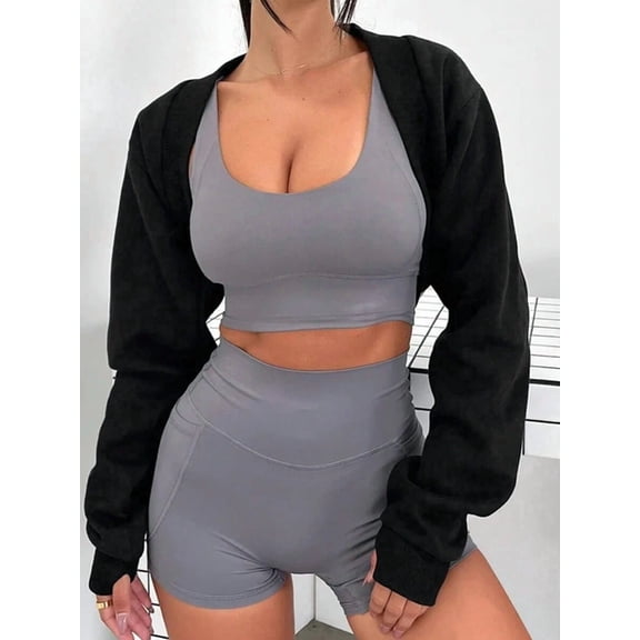Women Open Front Long Sleeve Cropped Jacket Casual Daily Going Out Outerwear