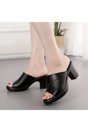 Women Open Square Toe Single Band Upper High Unit Block Heel Slide In Sandal