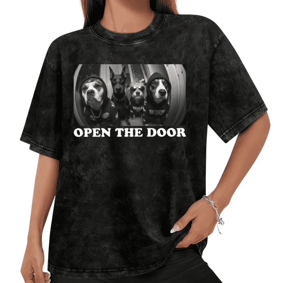 Women Open The Door Gangster Dogs Black And White Photo Graphic Tees T Shirt Tops Round Neck Cotton Washed T Shirt Black S-2XL Plus Size