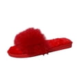 thumbnail image 1 of Women Open Toe Fluffy Fuzzy Slide Slippers Plush Warm Indoor House Shoes, Dual Size Design Casual Loungewear Shoes Red 5.5-6(36), 1 of 9
