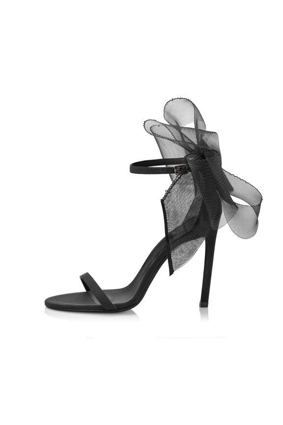Women Open Toe Stiletto Heels with Bow Detail Asymmetrical Fixed-Bow High Heel Sandals for Parties and Weddings