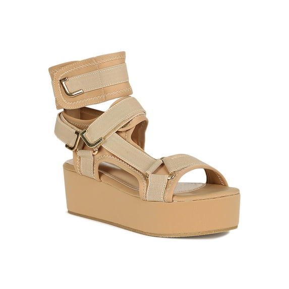 Women Open Toe Strappy Ankle Strap Harness Flatform Sandal 19073