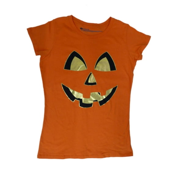Women Orange Jack-O-Lantern T-Shirt Pumpkin Tee