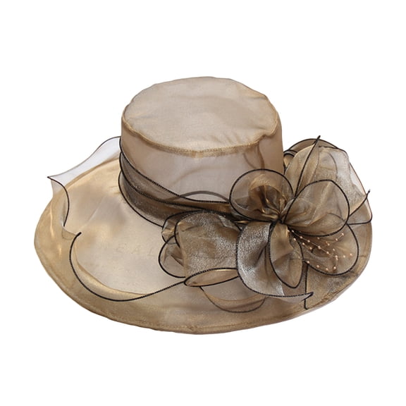 Women Organza Church Derby Hat Summer Ruffles Wide Brim Church Bridal Sun Hat Outdoor Styling Caps for Wedding Tea Party