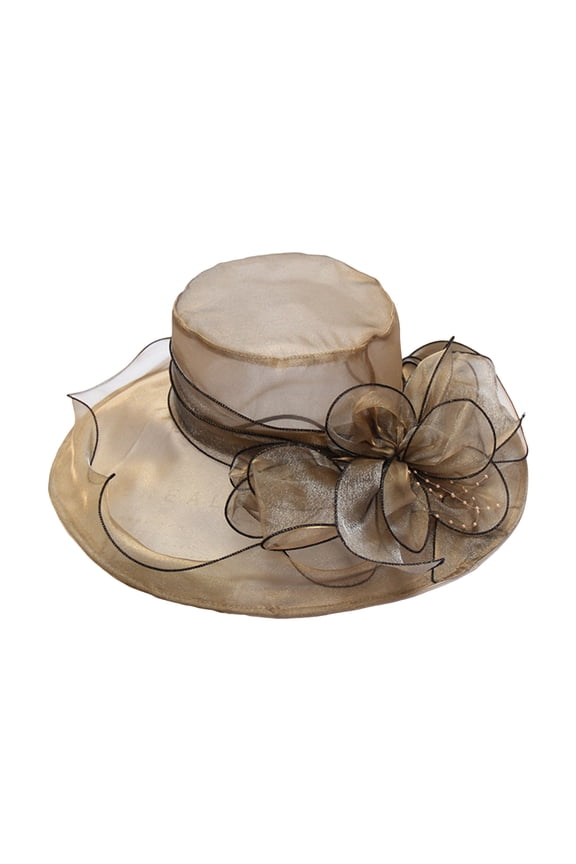 Women Organza Church Derby Hat Summer Ruffles Wide Brim Church Bridal Sun Hat Outdoor Styling Caps for Wedding Tea Party