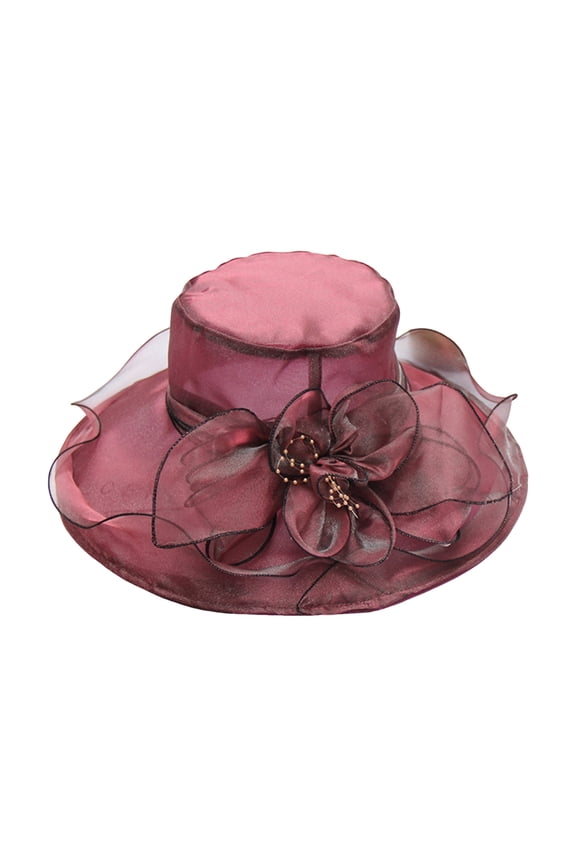 Women Organza Church Derby Hat Summer Ruffles Wide Brim Church Bridal Sun Hat Outdoor Styling Caps for Wedding Tea Party