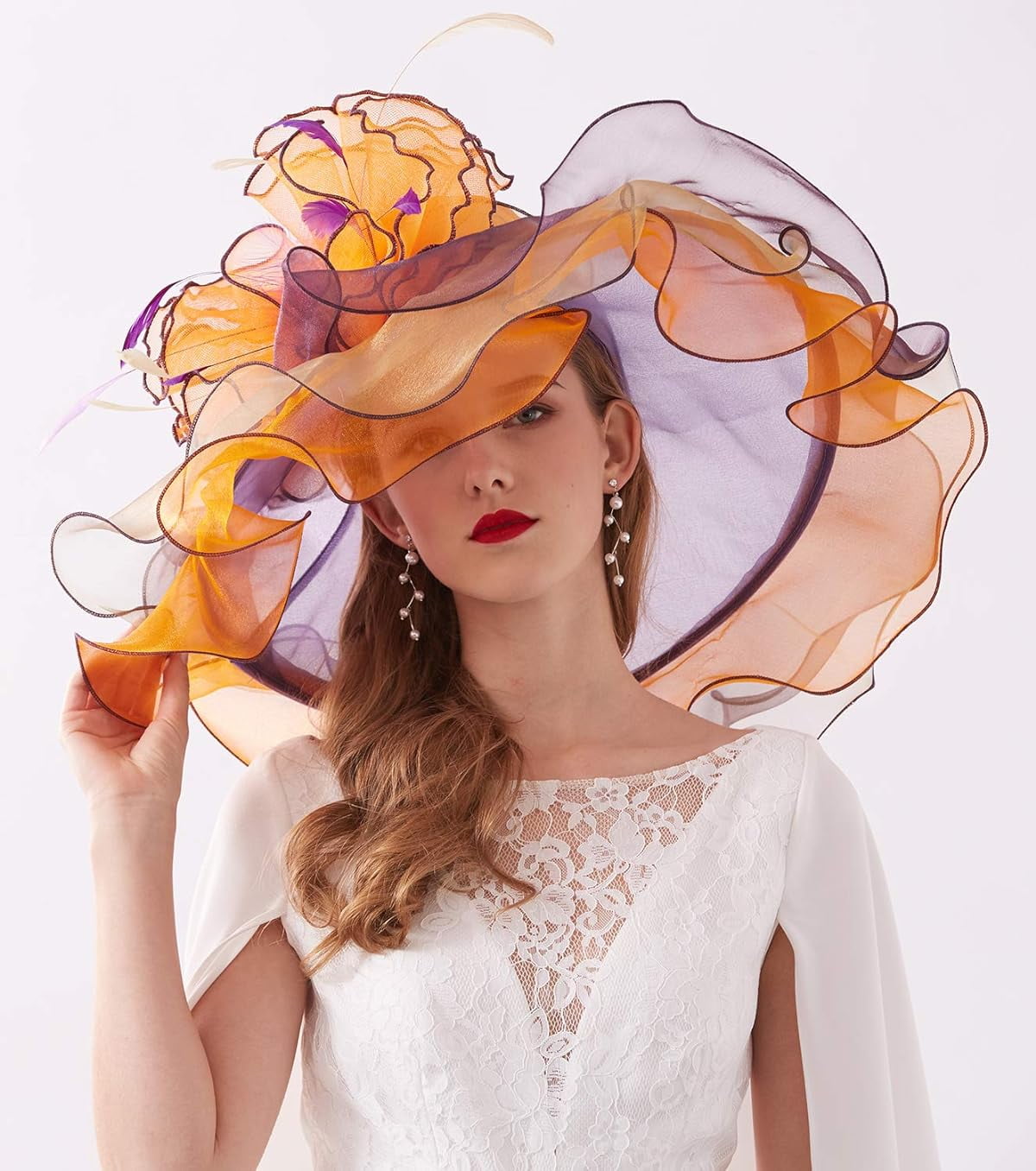 Women Organza Church Hat Wide Brim Sun Hats for Wedding Tea 