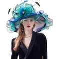 thumbnail image 1 of Women Organza Church Hat Wide Brim Sun Hats for Wedding Tea Party Fascinator Hat, Dual-use, 1 of 6