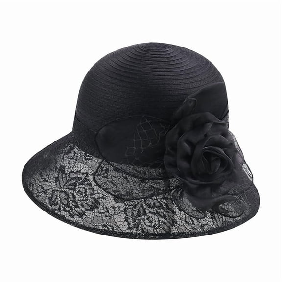 Women Organza Derby Hat - Bridal Wedding Church Tea Party Wide Brim Summer Sun Cap, Black-bowknot