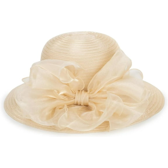 Women Organza Derby Hat - Bridal Wedding Church Tea Party Wide Brim Summer Sun Cap
