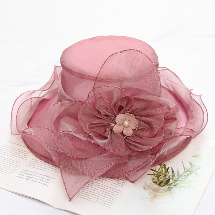 2349 Women Organza Hat Church Cap Hats Cocktail Tea Party Wedding Bridal Organza Wide Brim Church Hats for Women Wedding Cocktail Tea  main image 2