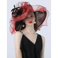 thumbnail image 1 of Women Organza Hats Flower Decoration Wide Brim Occasion Event Church Dress Sun Hat, 1 of 5
