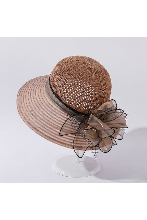 Women Organza Sun-Hats Wide-Brim Church-Hats for Tea Party Bridal Wedding Beach Hat