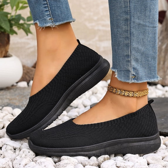 Women Orthopedic Mesh Walking Shoes Slip-on Athletic Sport Running Sneakers Solid Wide Width Woven Breathable Lightweight Casual Shoes Black 41
