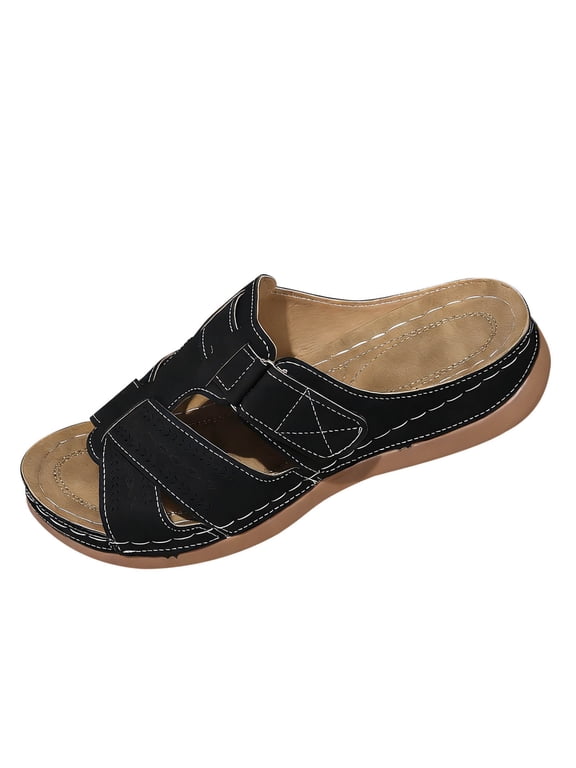 Women Orthopedic Sandals Comfortable Wide Fit Open Toe Sandals Wedges Non-slip Sliders Summer Fashion Slip On Slippers Cushion Arch Support Walking Shoes Summer Beach Shoes
